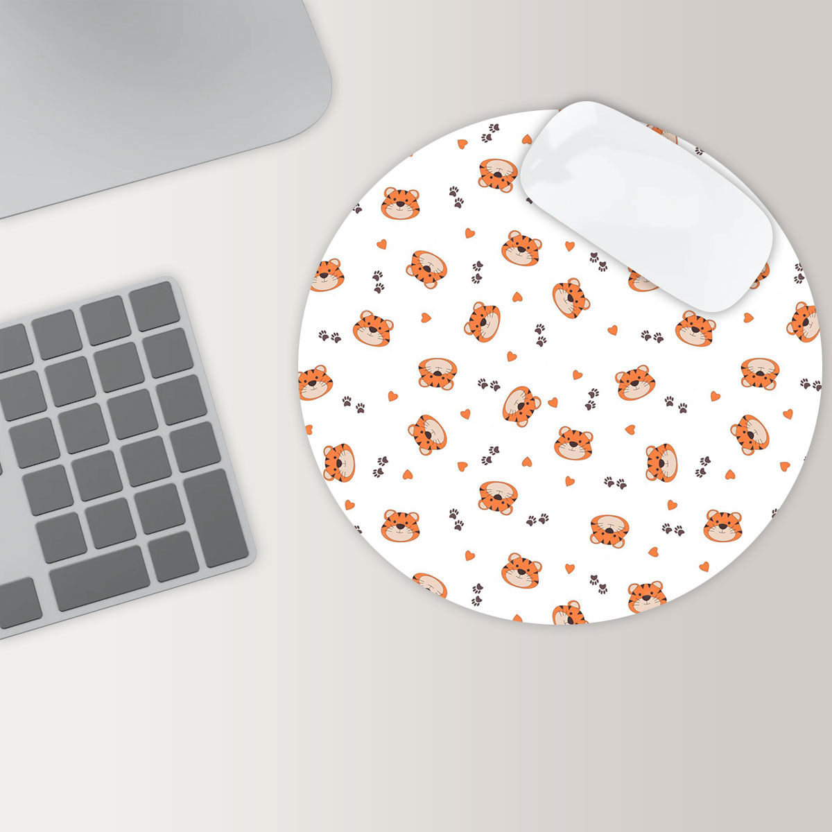 Tiger Heart And Paw Round Mouse Pad 6
