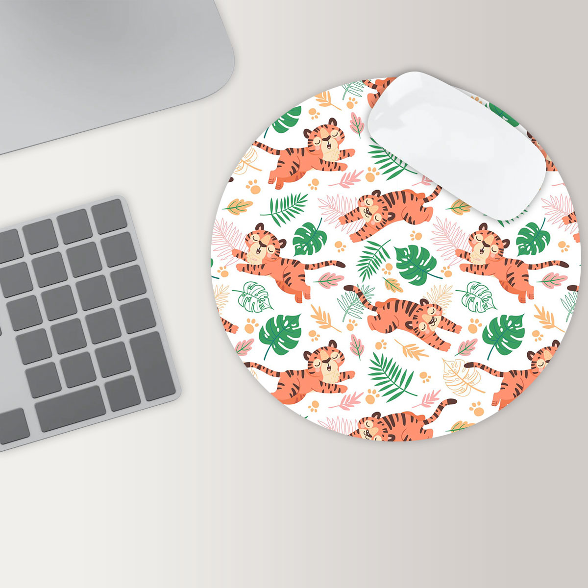 Tropical Peaceful Tiger Round Mouse Pad 6
