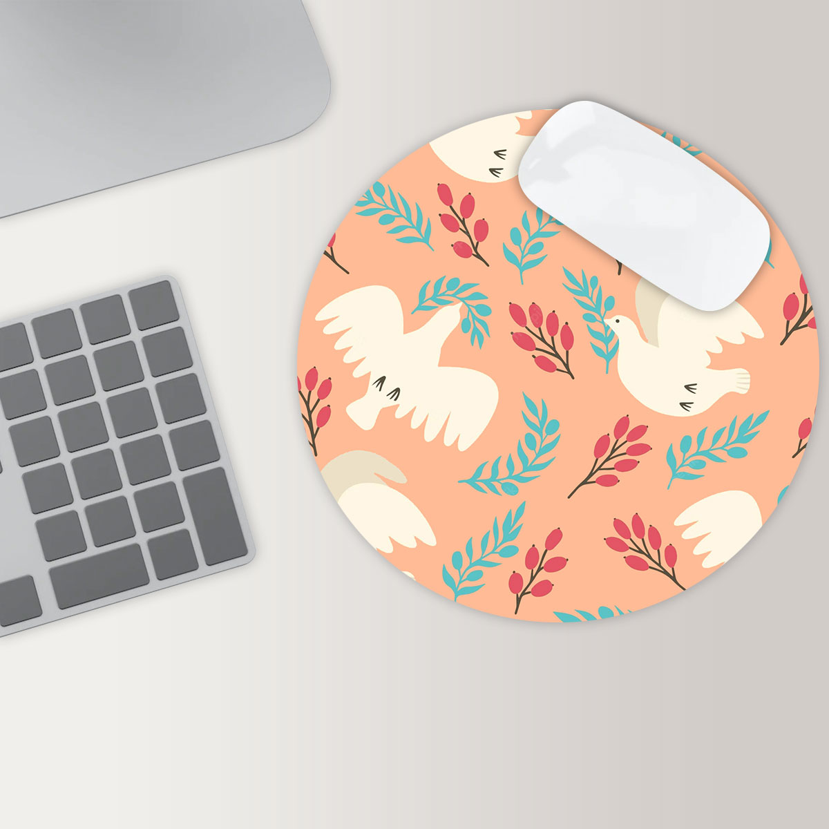 White Dove With Olive Branch Round Mouse Pad 6