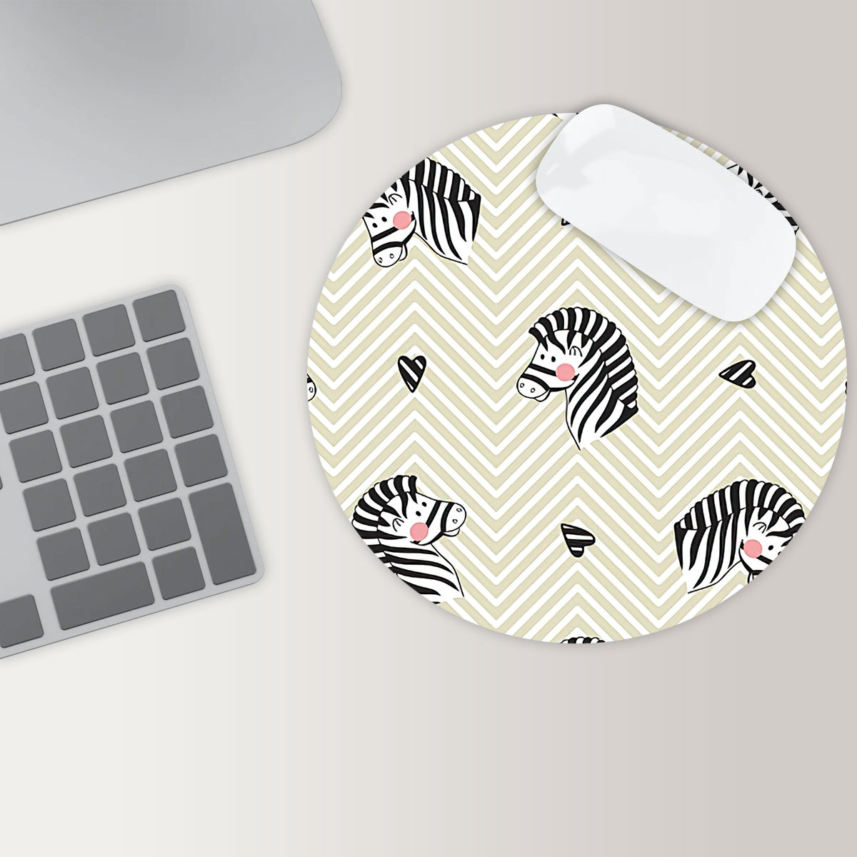 Zebra Little Heart Round Mouse Pad 6