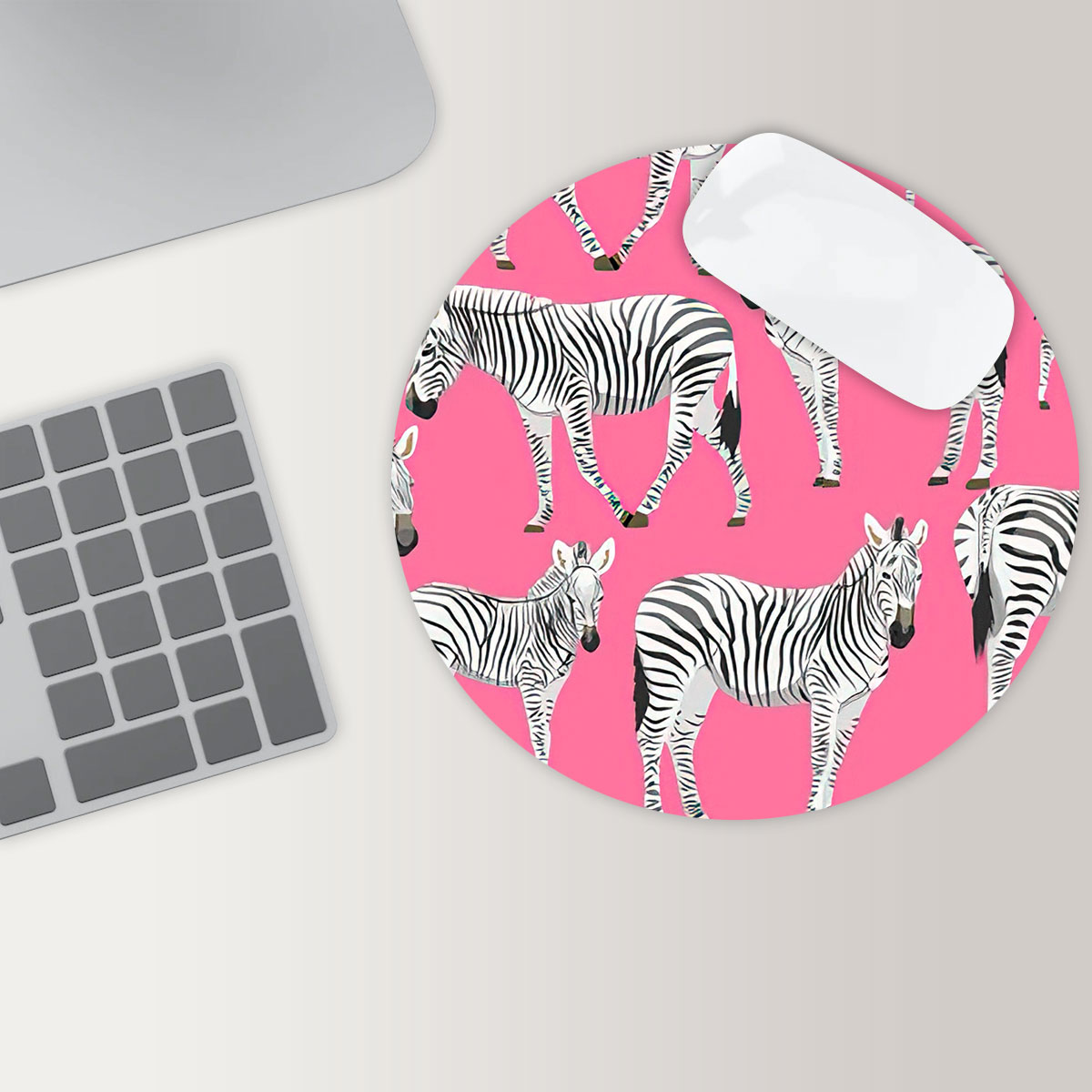 Zebra On Pink Round Mouse Pad 6