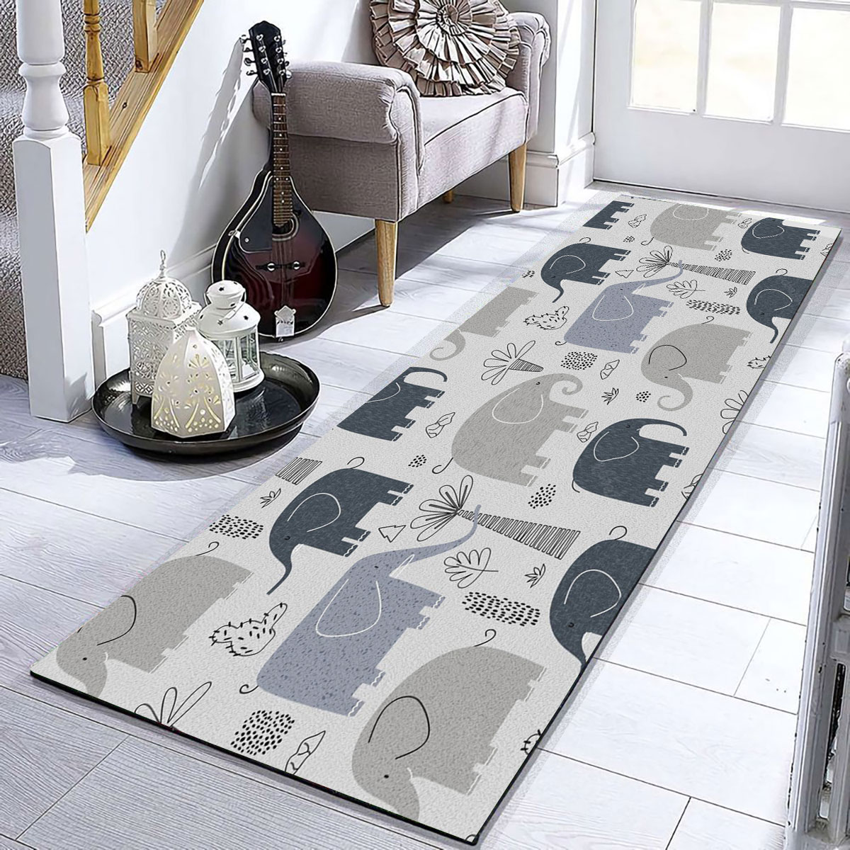Cartoon Asian Elephant Monogram Runner Carpet 6