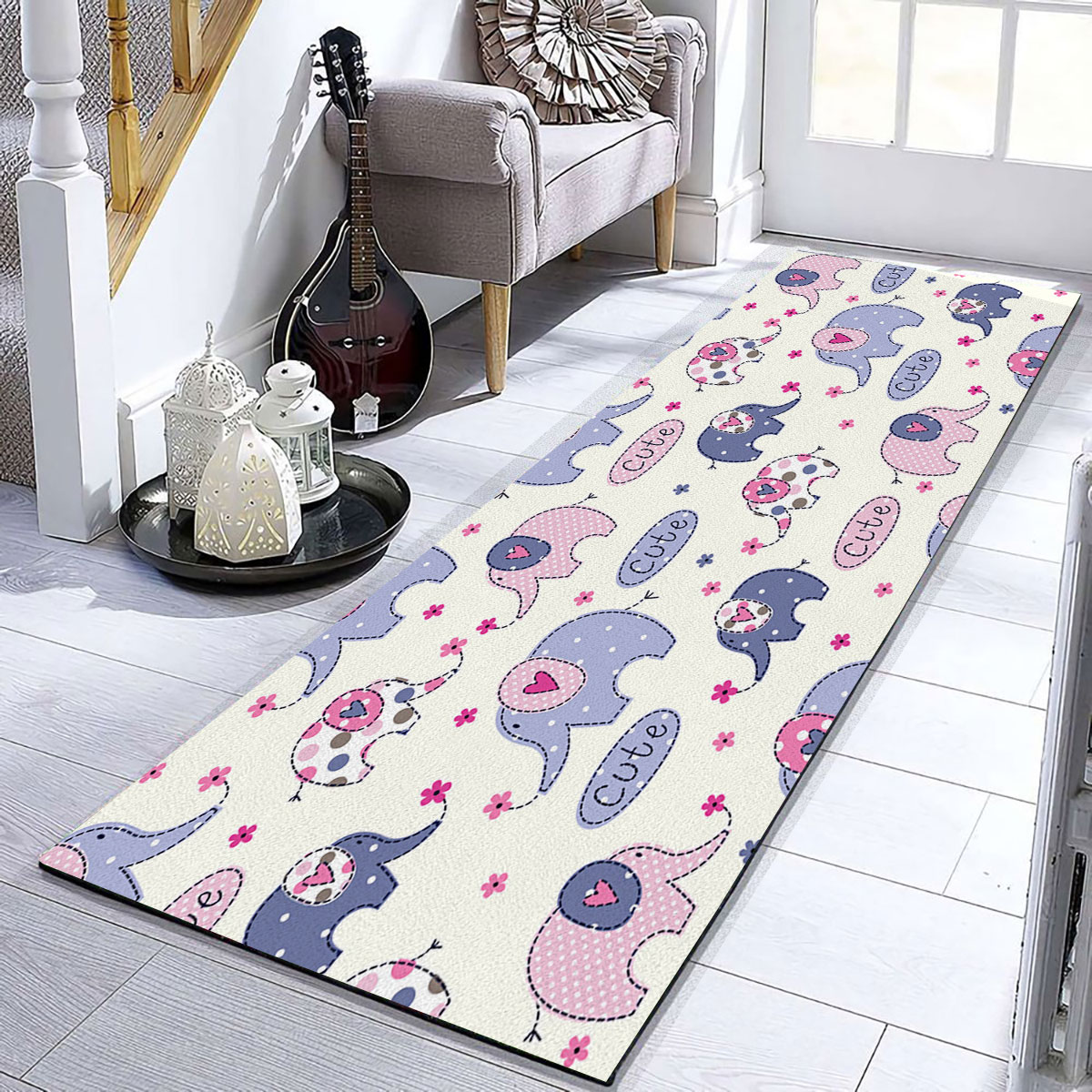 Cute Purple Asian Elephant Runner Carpet 6