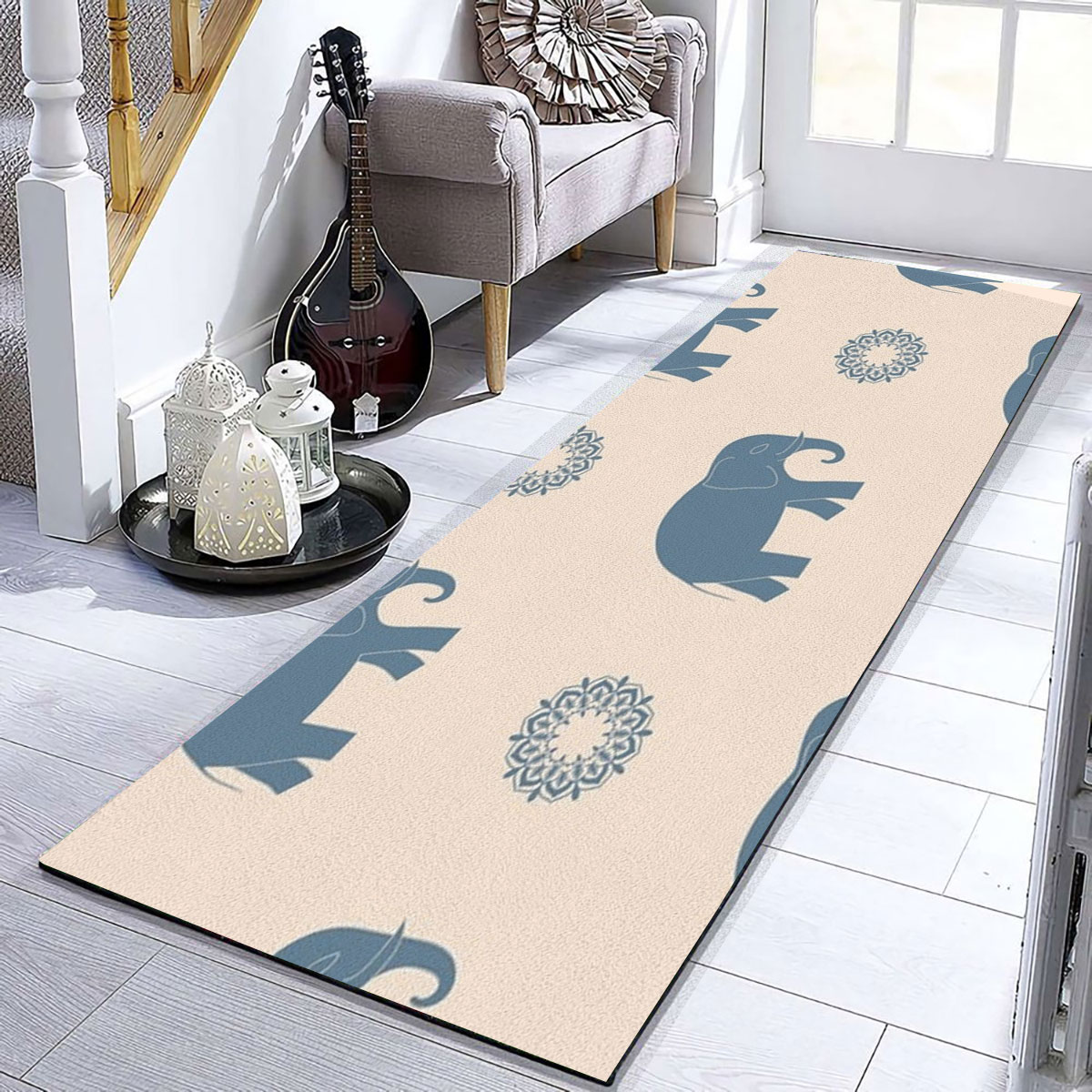 Flower Asian Elephant Monogram Runner Carpet 6