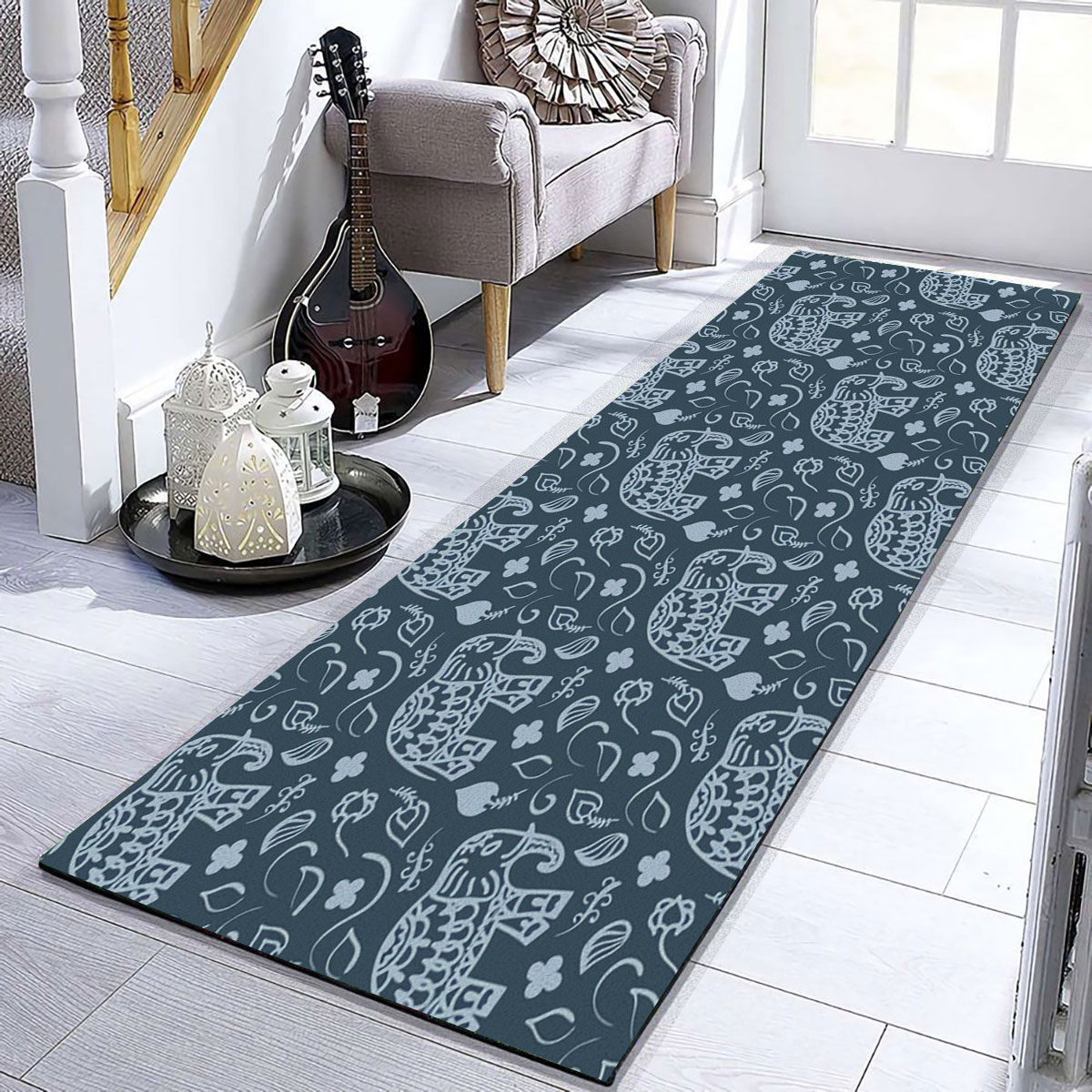 Indian Elephant Blue Runner Carpet 6