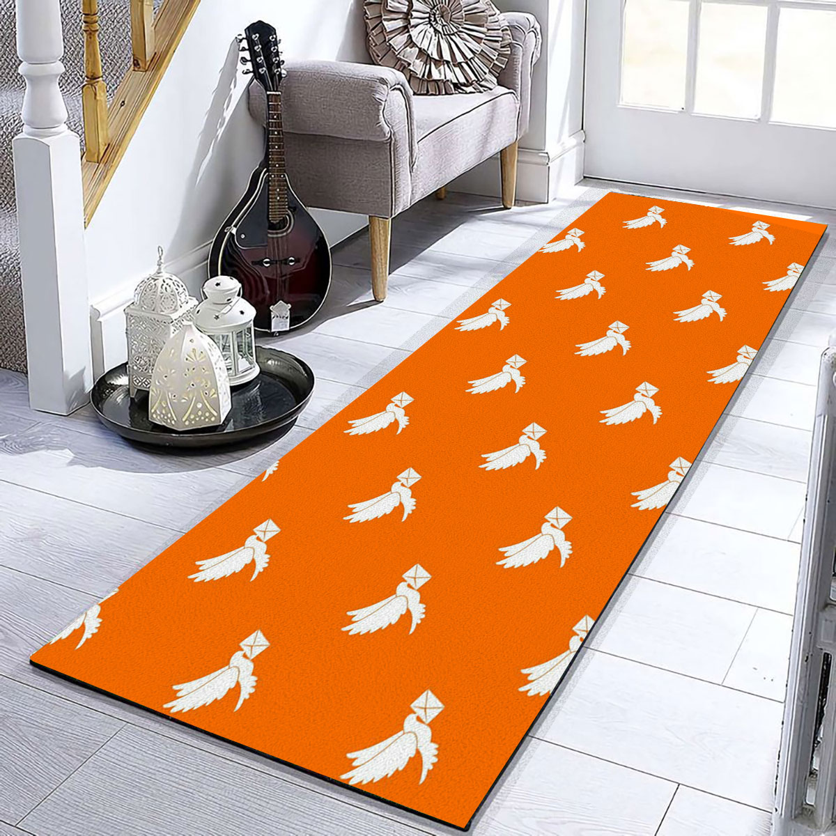 Orange Background Dove Letter Runner Carpet 6