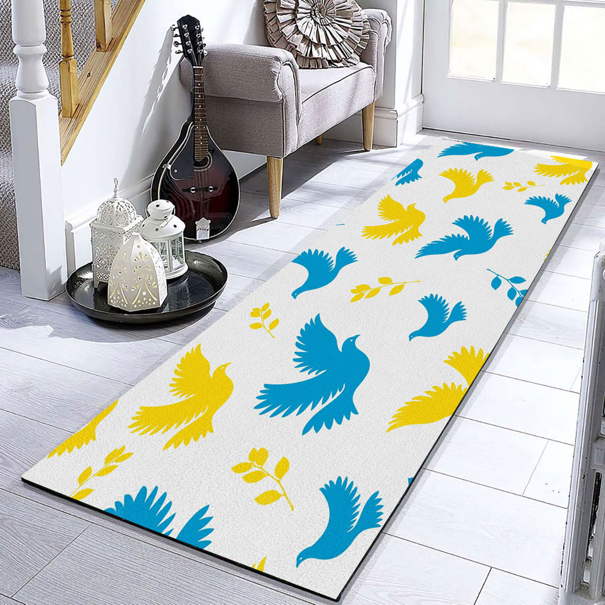 Peace Blue Yellow Dove Flyings Runner Carpet 6