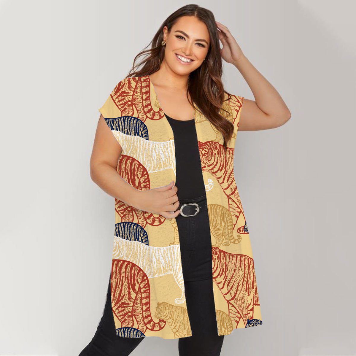 Colorful African Tiger Short Sleeve Cardigan 6