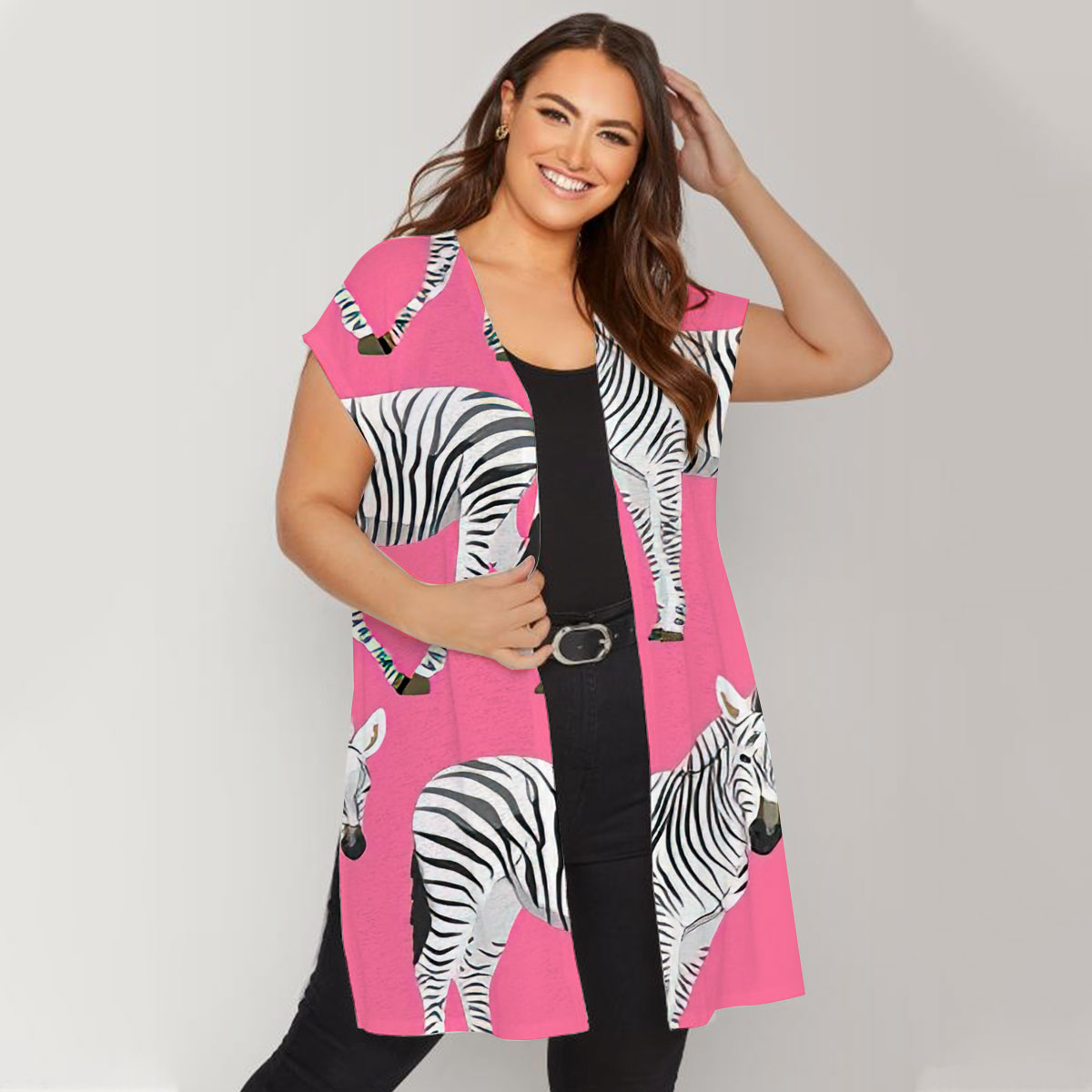 Zebra On Pink Short Sleeve Cardigan 6