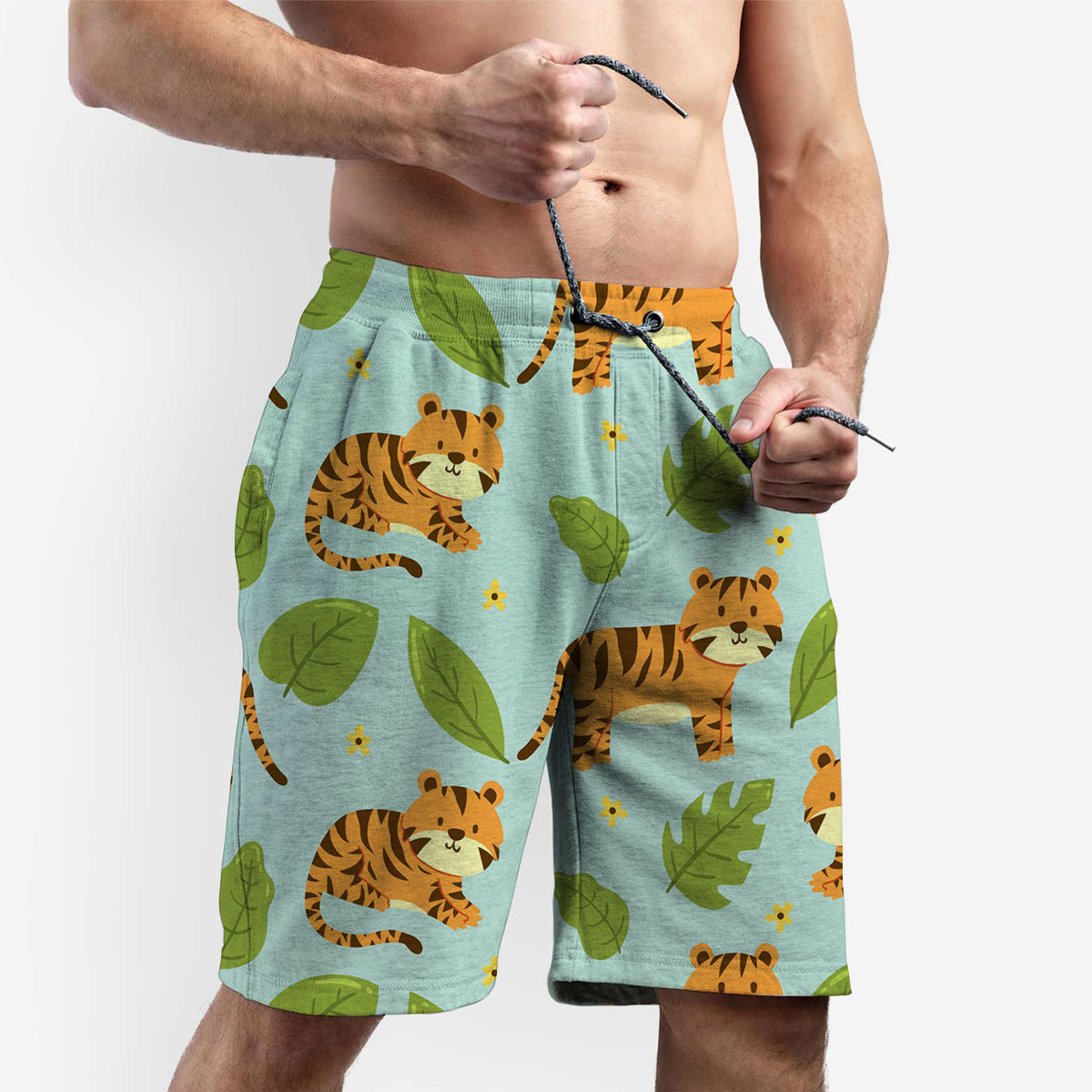 Cartoon Green Leaf Tiger Shorts 6