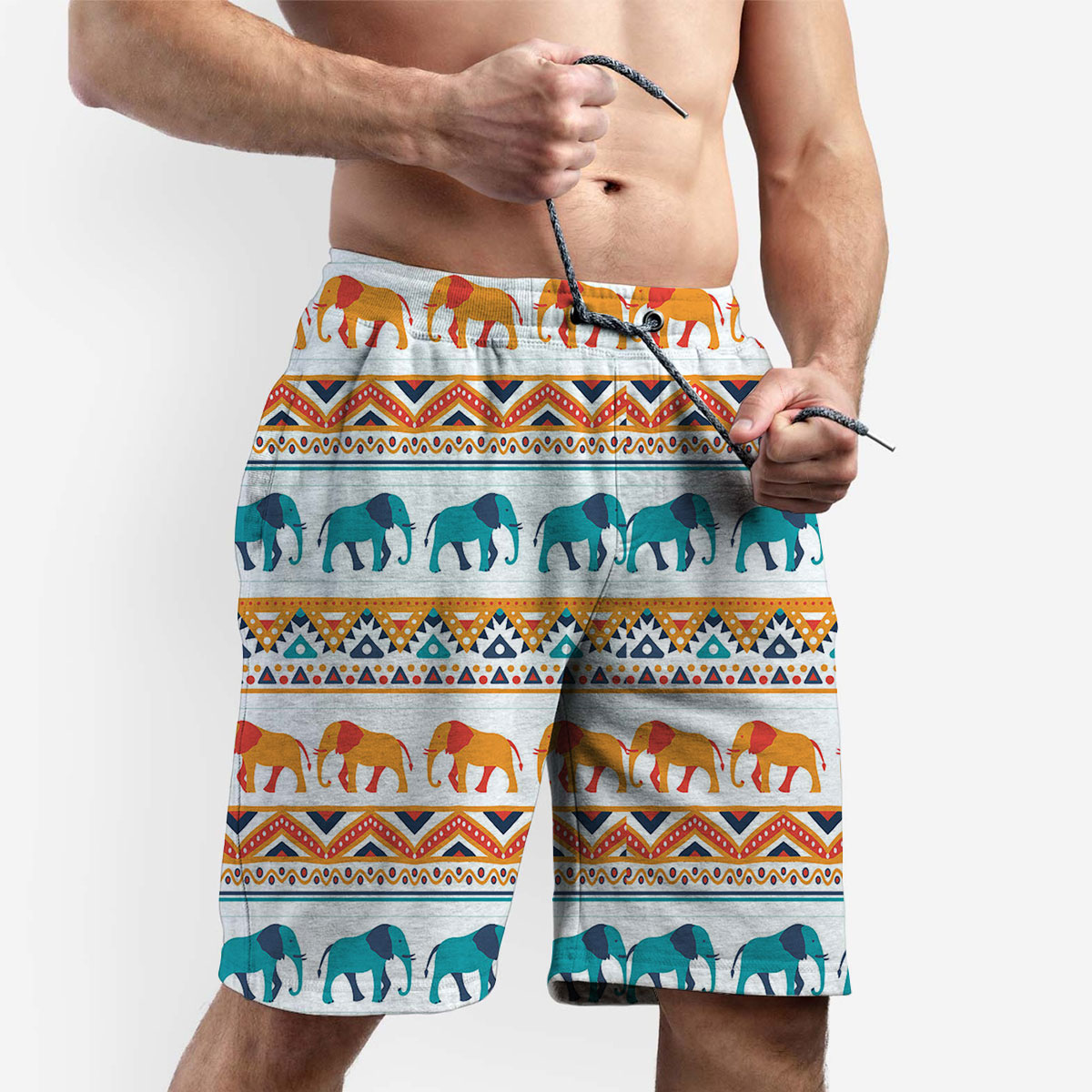 Native Red Blue African Elephant Shorts 6