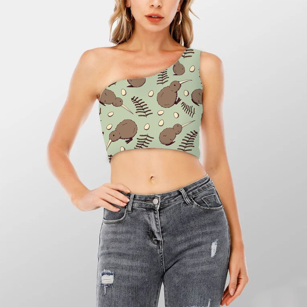 Big And Small Kiwi Bird Shoulder Cropped Top 6