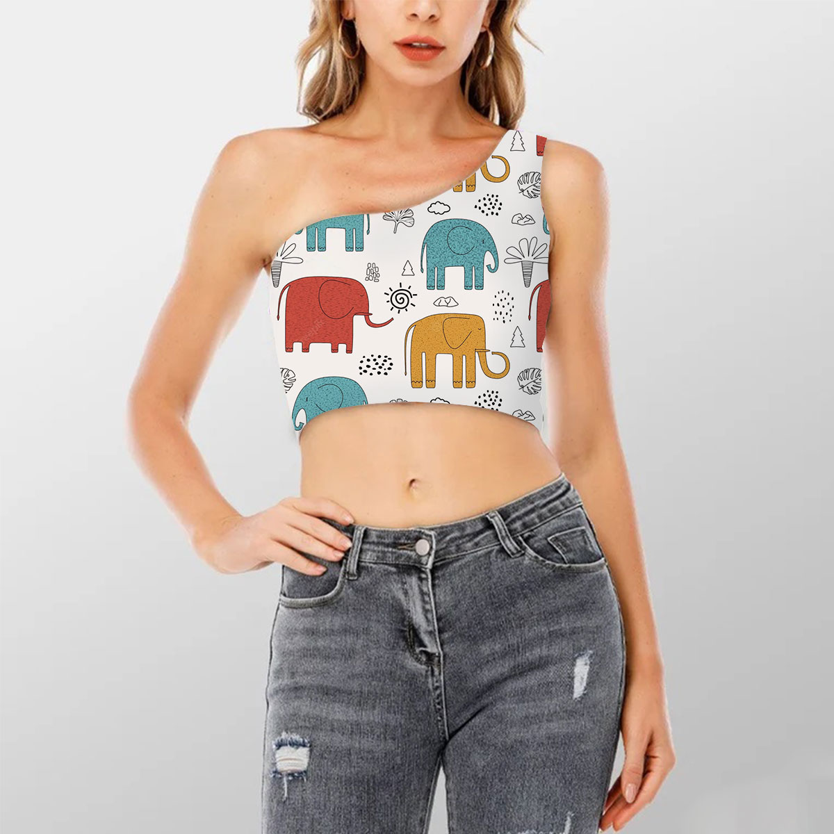 Cartoon Squad African Elephant Shoulder Cropped Top 6