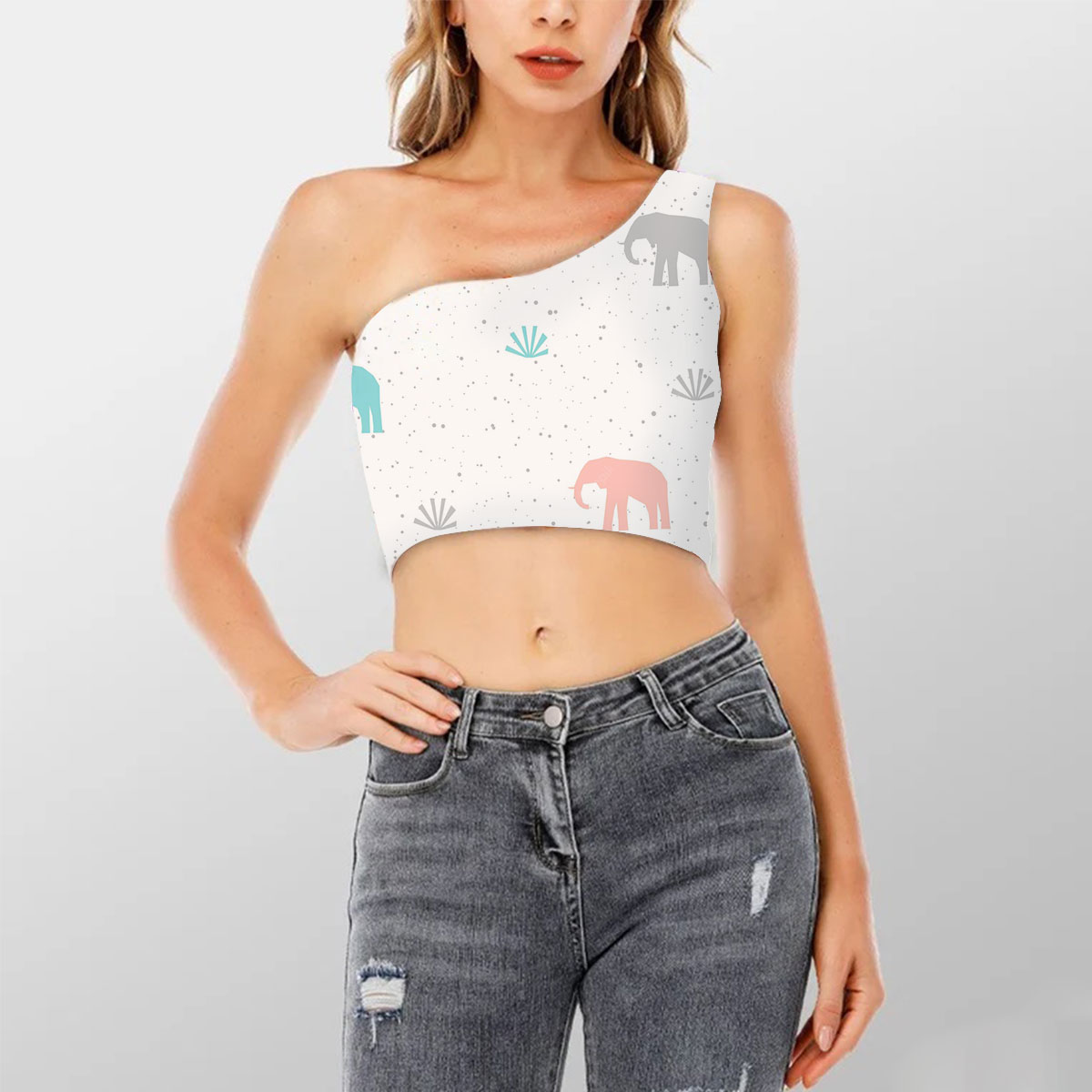 Colorful Elephant Shoulder Cropped Top 6