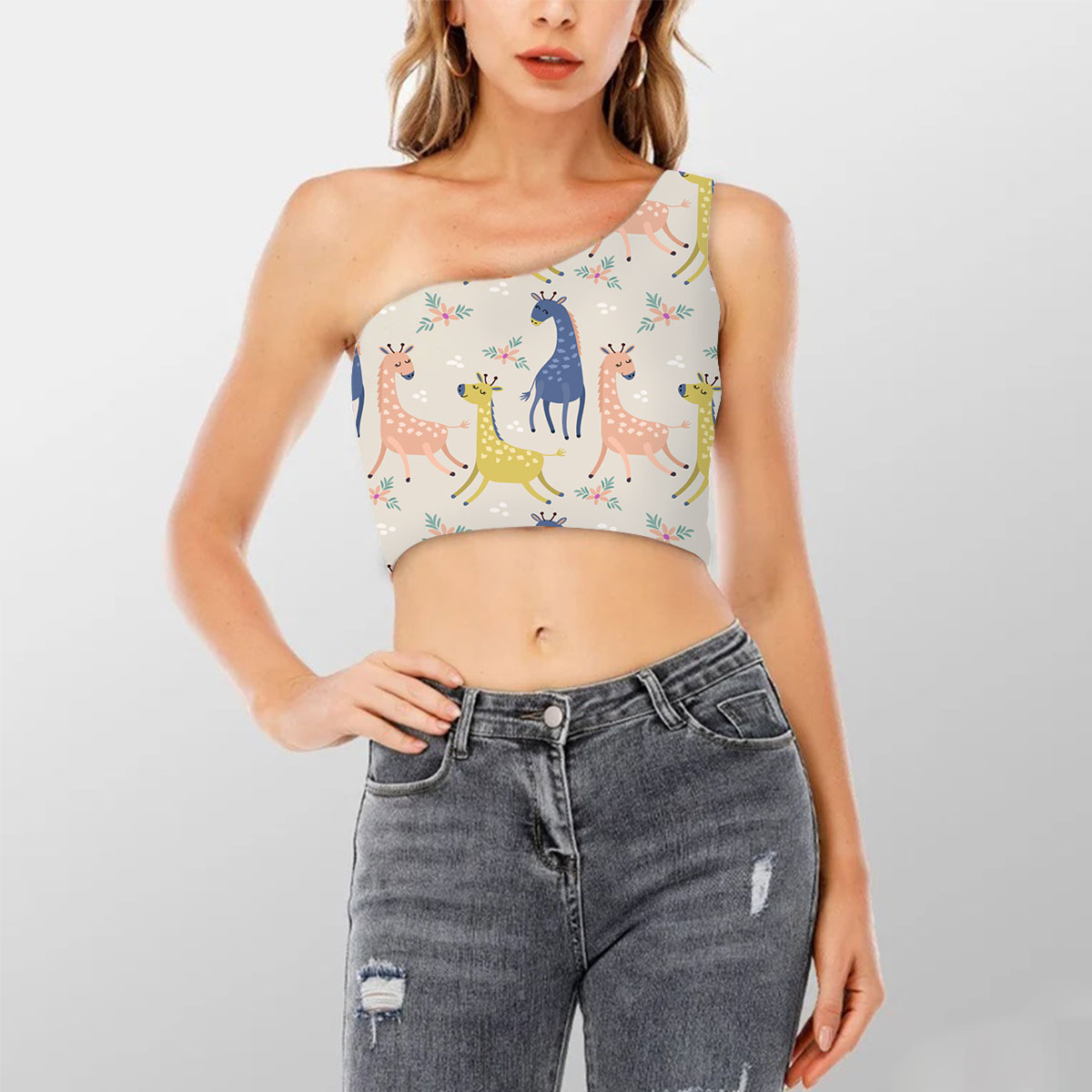Colorful Giraffe Shoulder Cropped Top 6