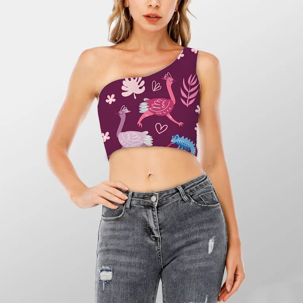 Coon Tropical Ostrich Shoulder Cropped Top 6