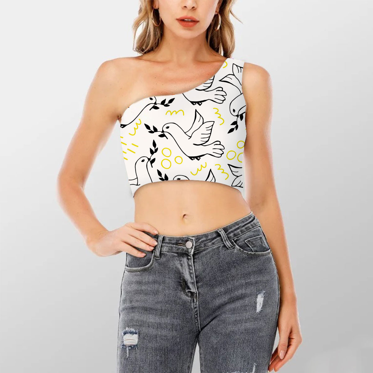 Coon White Dove Flying Shoulder Cropped Top 6