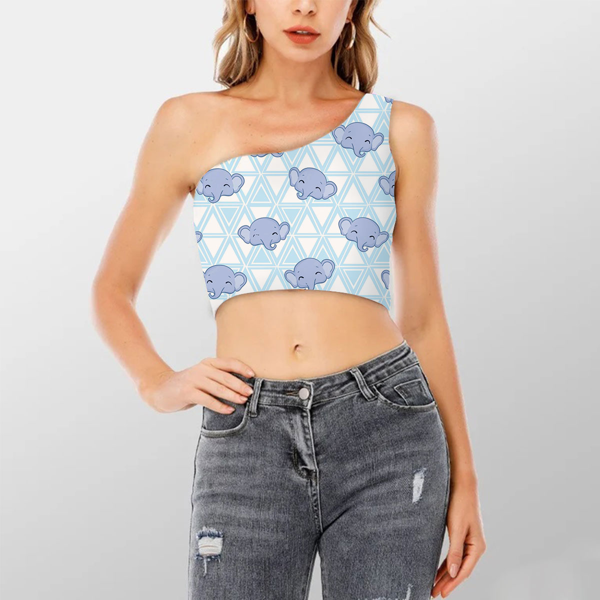 Cute Asian Elephant Face Shoulder Cropped Top 6
