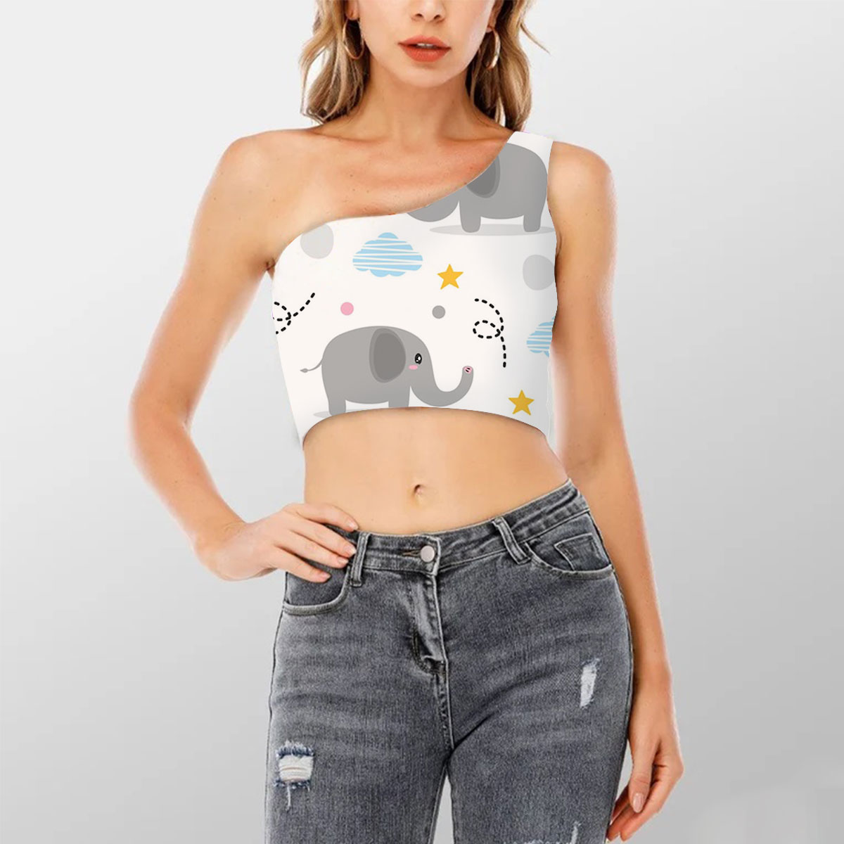 Cute Gray Asian Elephant Shoulder Cropped Top 6