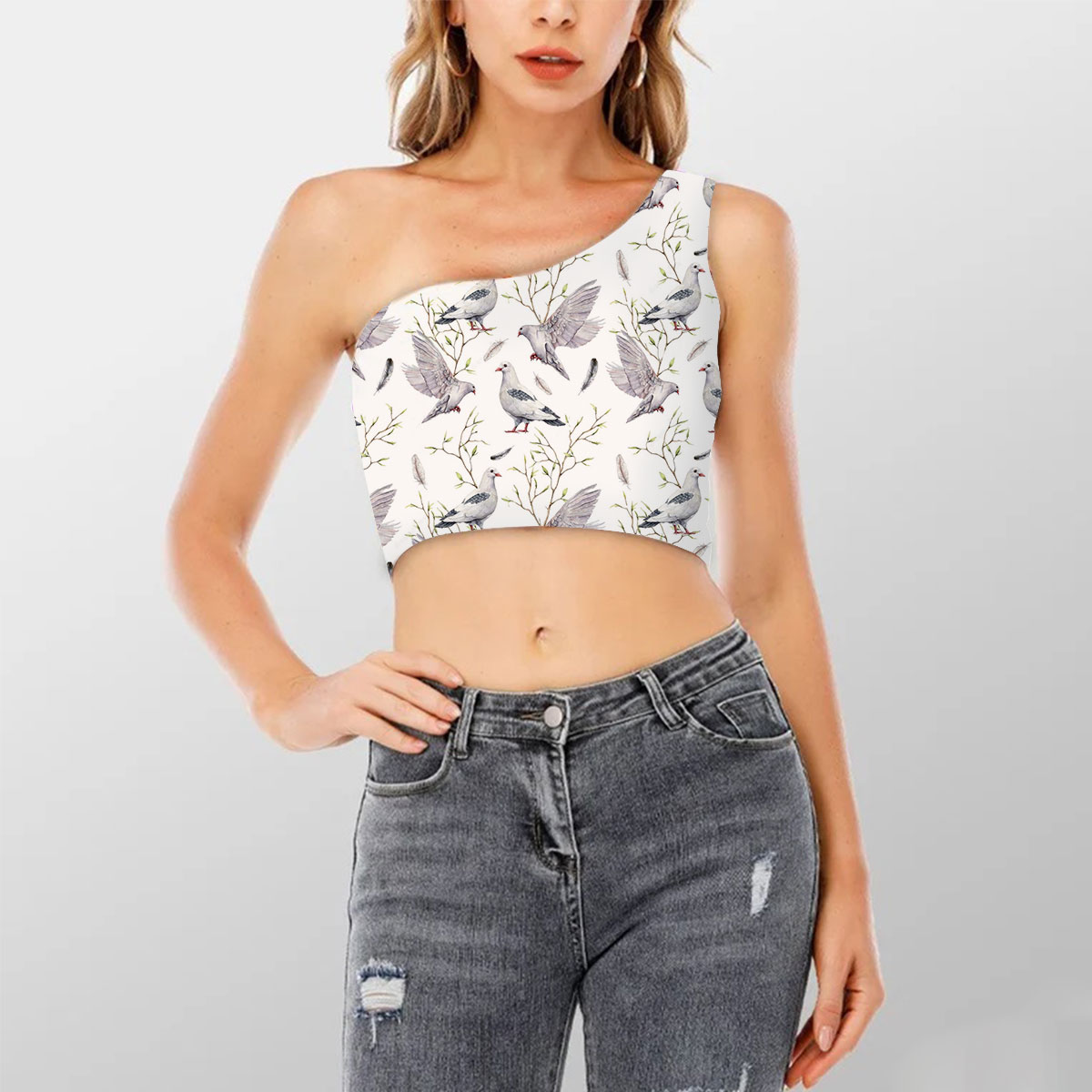 Dove Feather Branch Shoulder Cropped Top 6