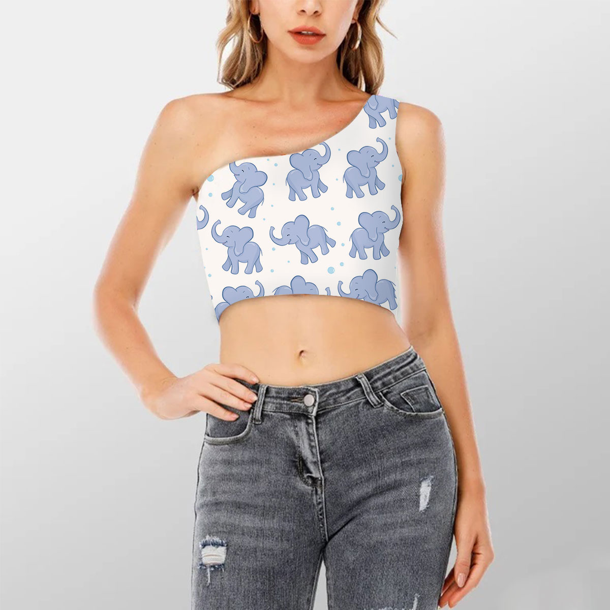 Funny Asian Elephant Shoulder Cropped Top 6