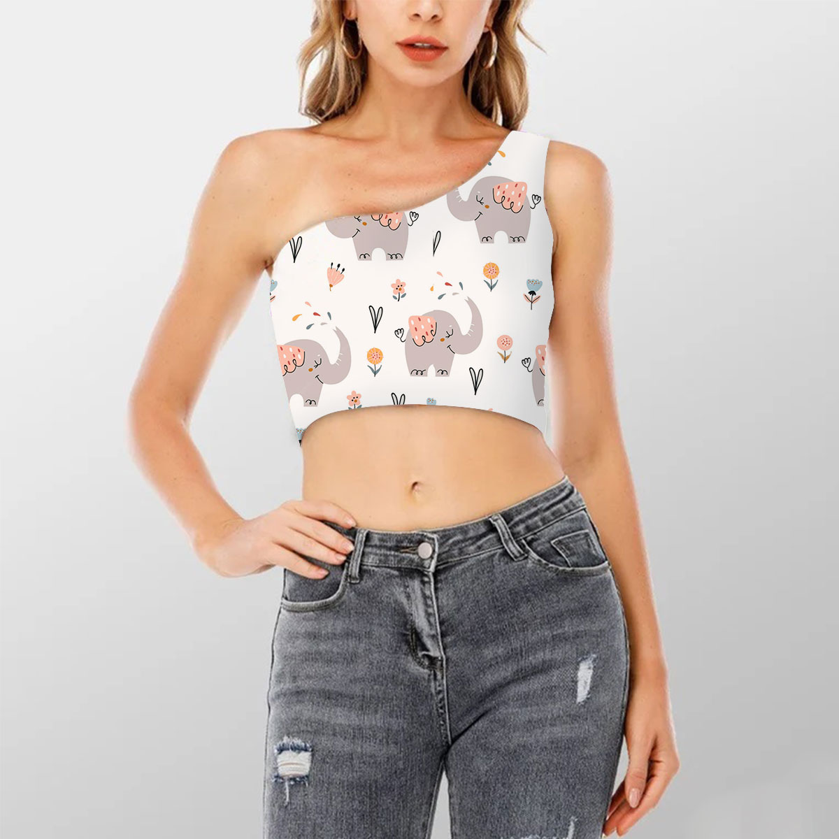 Happy African Elephant Shoulder Cropped Top 6