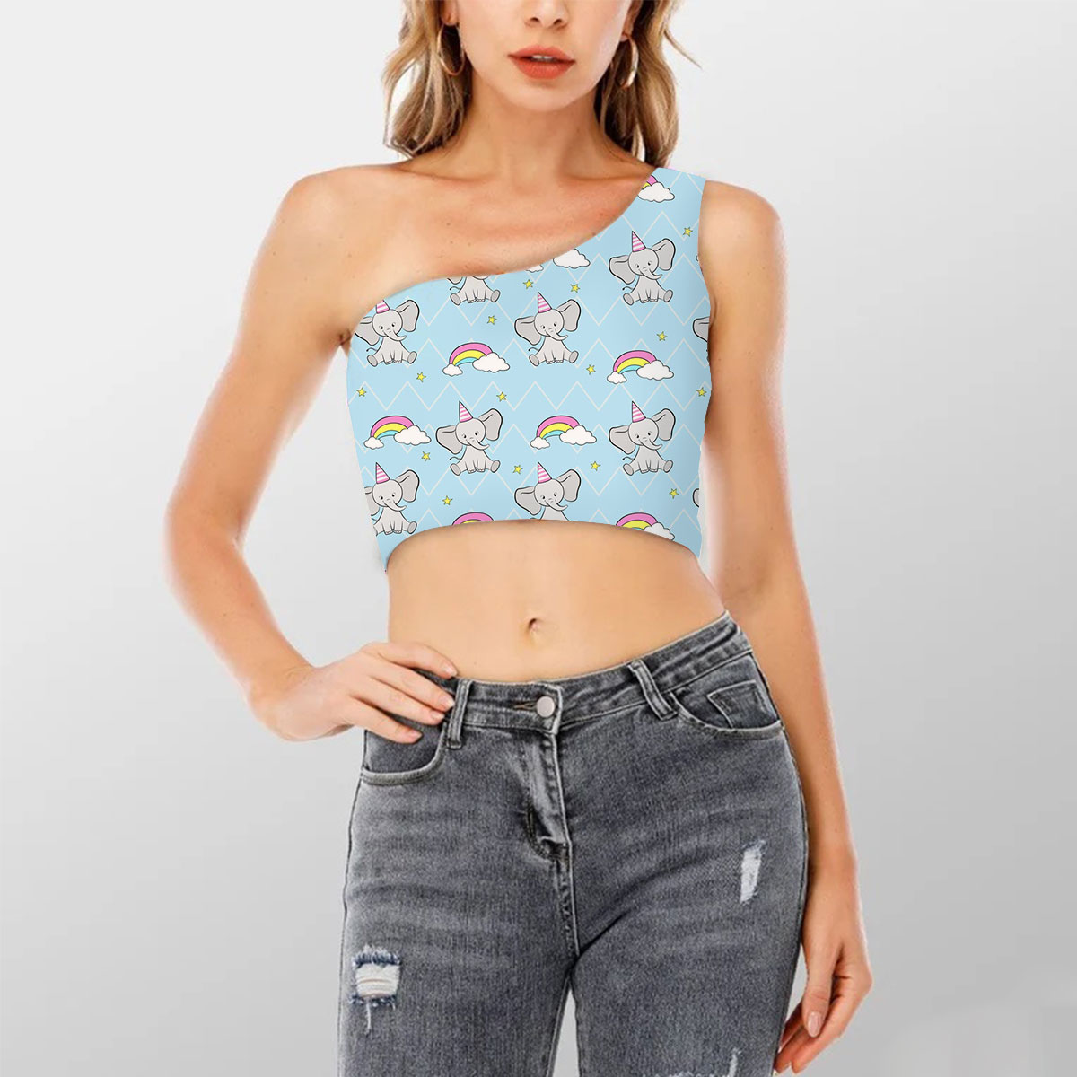 Rainbow African Elephant Shoulder Cropped Top 6