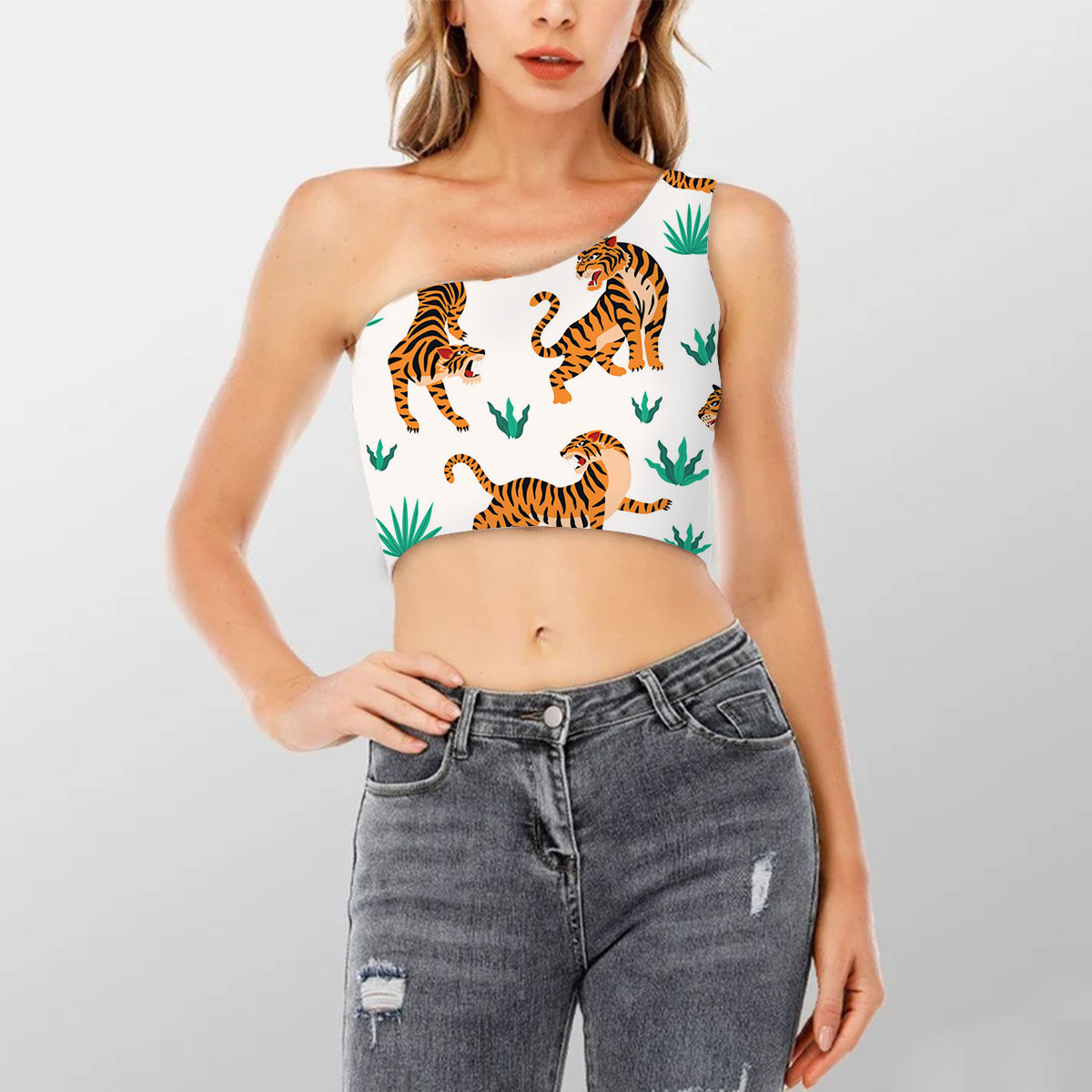 Tiger And Grass Shoulder Cropped Top 6