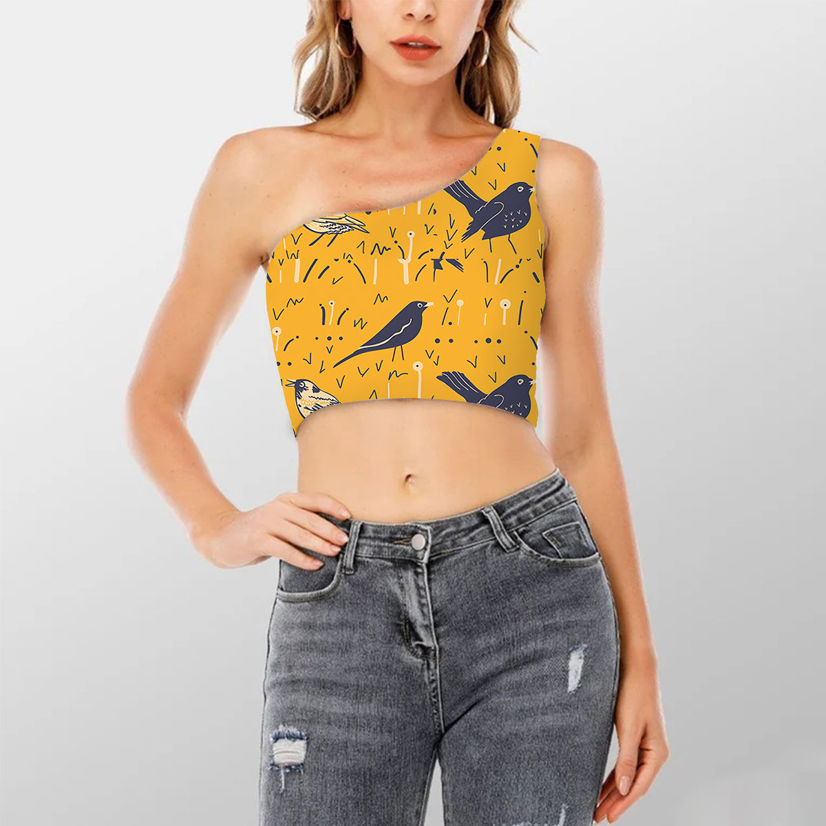 Yellow Pop Thrush Shoulder Cropped Top 6