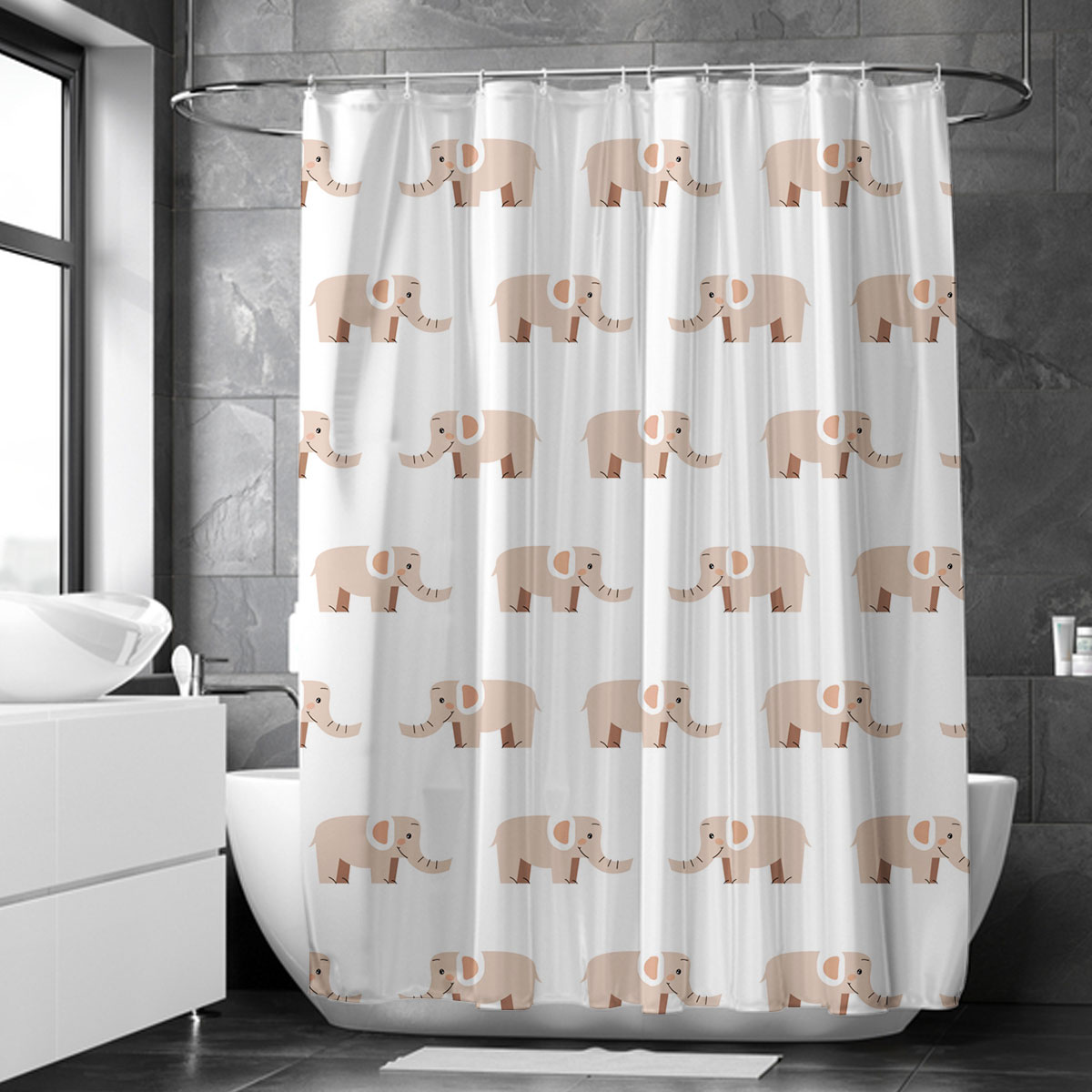 Beige African Elephant Shower Curtain 6
