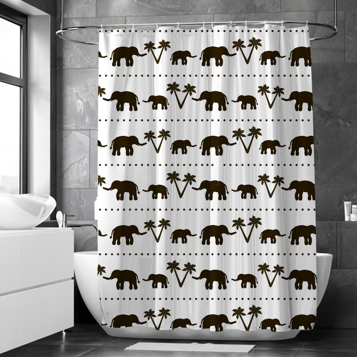 Black And White African Elephant Shower Curtain 6