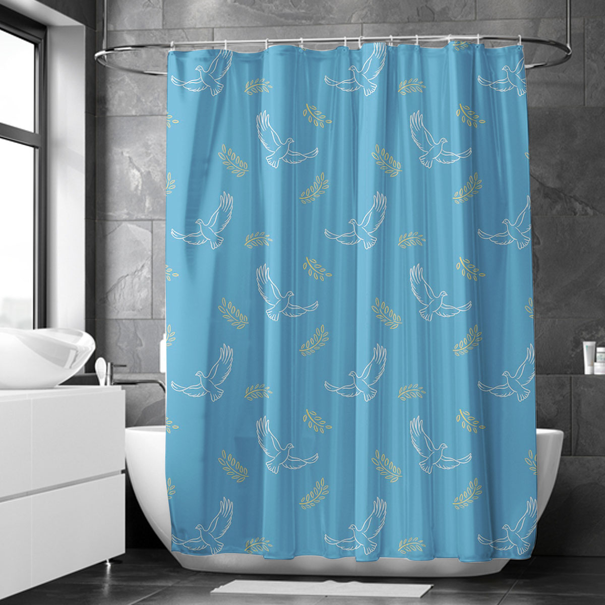 Blue Background Dove Peace Shower Curtain 6