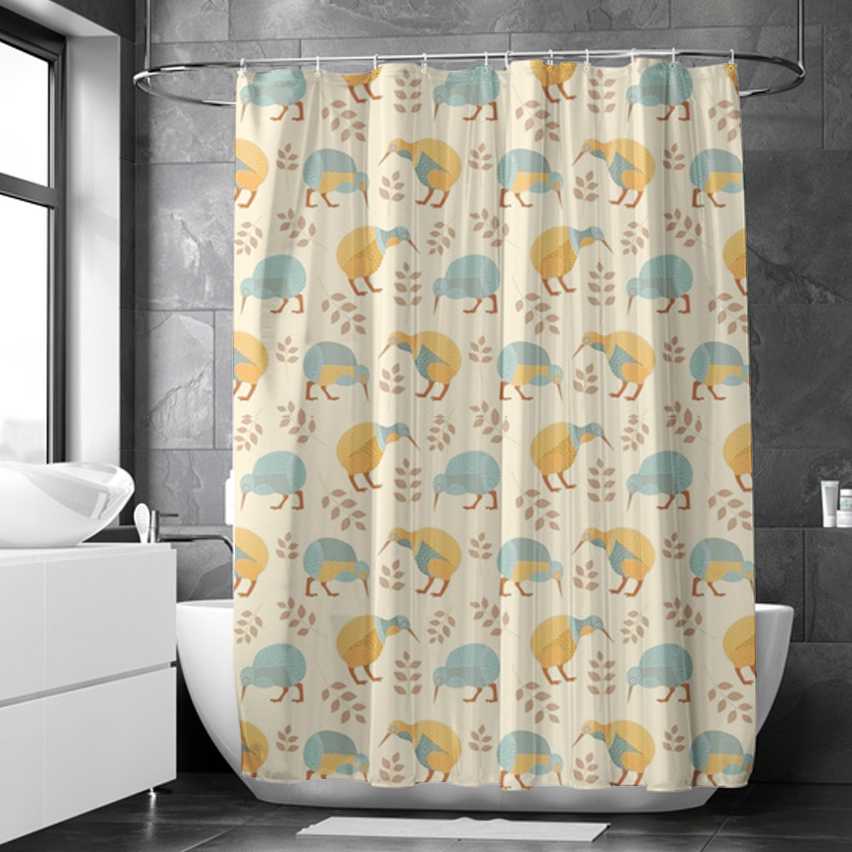 Blue Yellow Kiwi Bird Shower Curtain 6