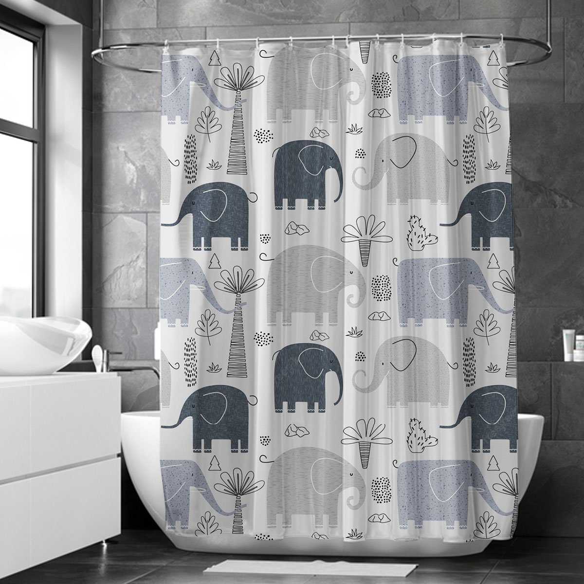 Cartoon Asian Elephant Monogram Shower Curtain 6