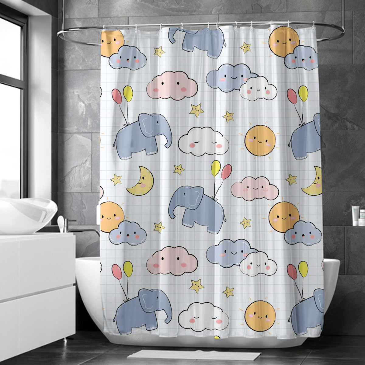 Cartoon Asian Elephant Monogram1 Shower Curtain 6