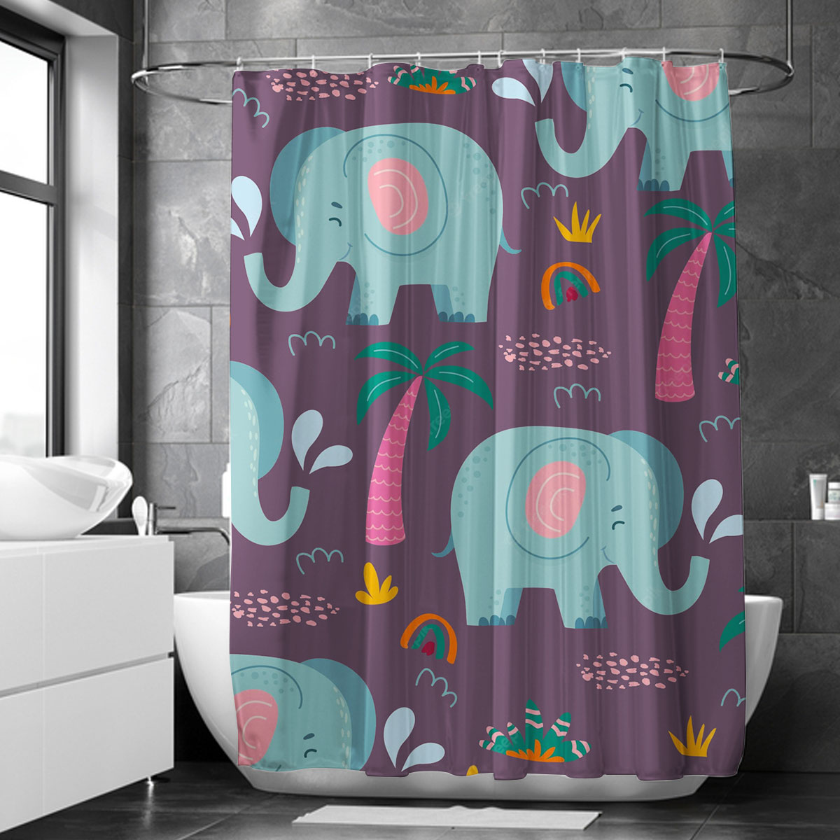 Cartoon Blue African Elephant Shower Curtain 6