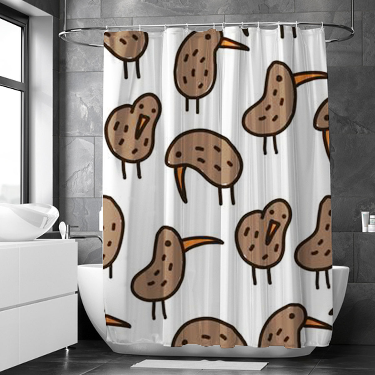 Cartoon Family Kiwi Bird Shower Curtain 6