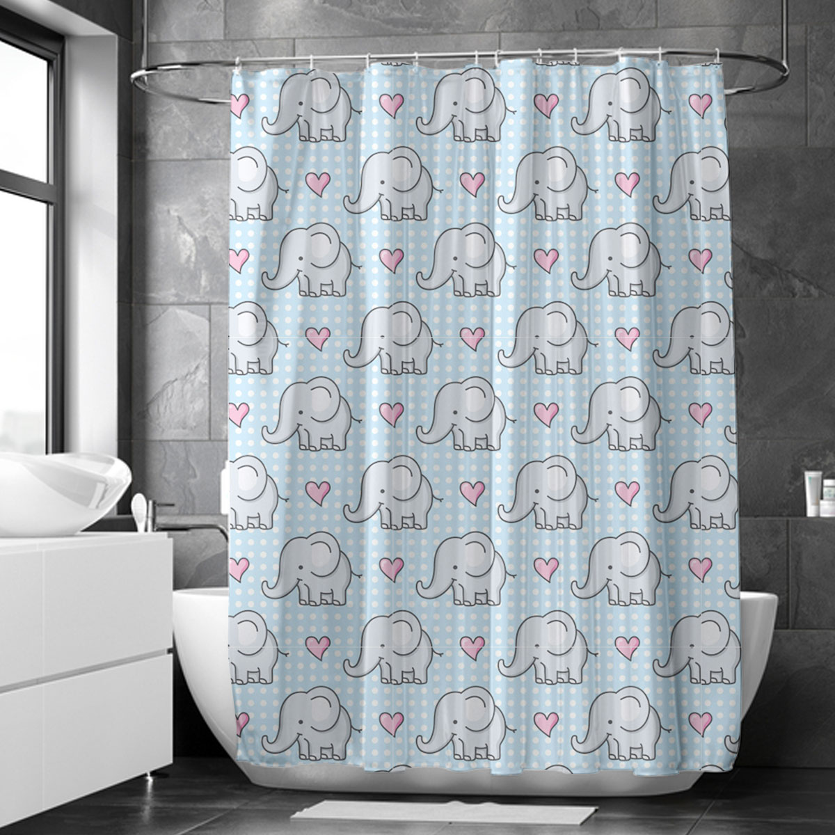 Cartoon Heart African Elephant Shower Curtain 6