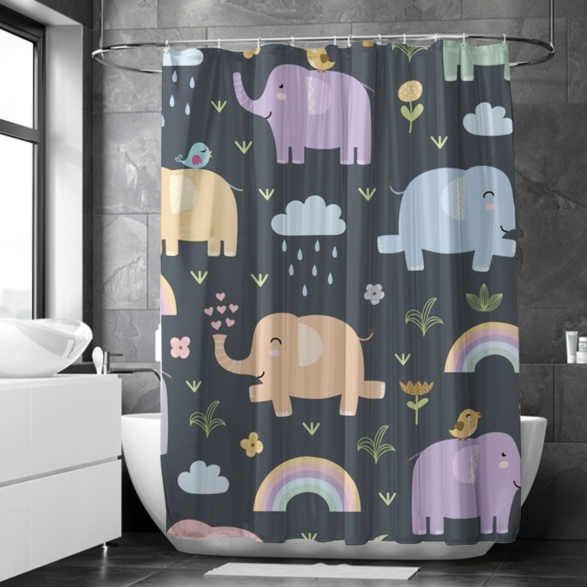 Cartoon Jungle African Elephant Shower Curtain 6
