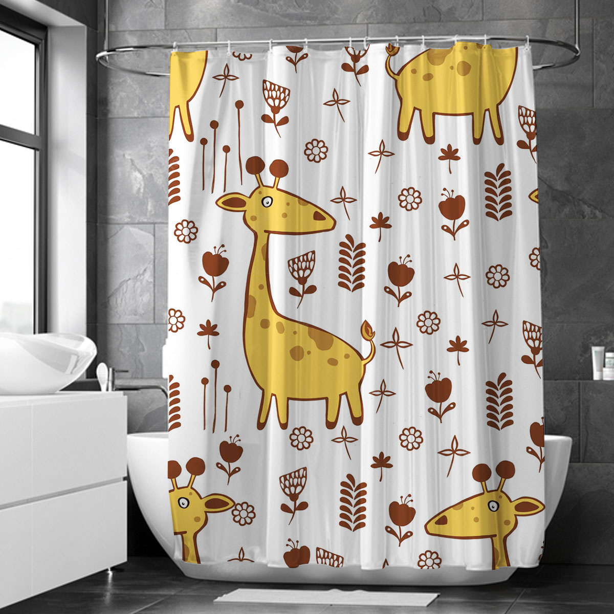 Cartoon Monogram Flower Giraffe Shower Curtain 6