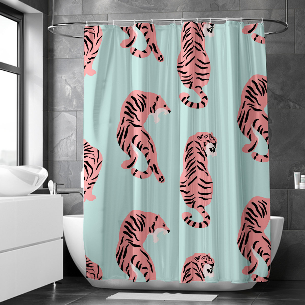 Cartoon Pink Tiger Brave Shower Curtain 6