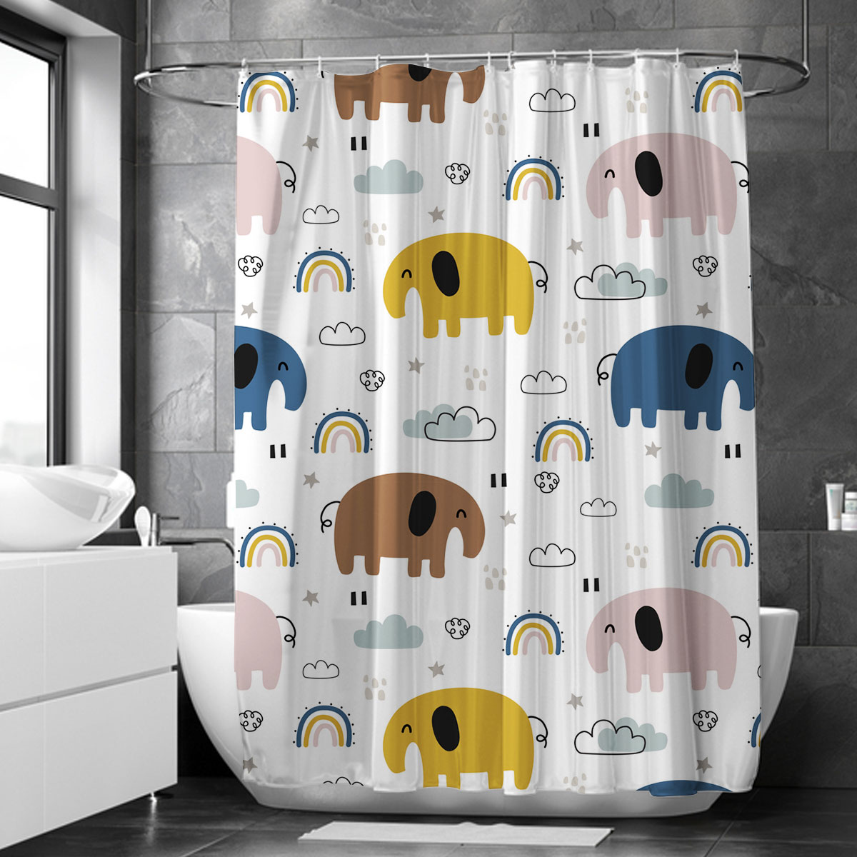 Cartoon Rainforest African Elephant Shower Curtain 6