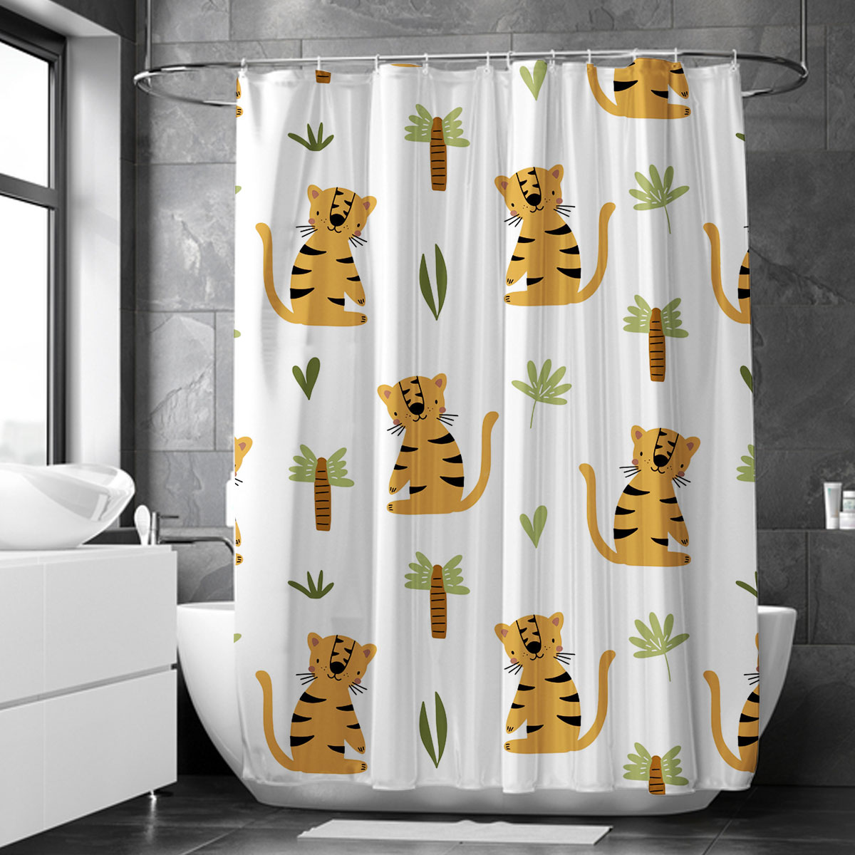 Cartoon Tiger And Tree Shower Curtain 6
