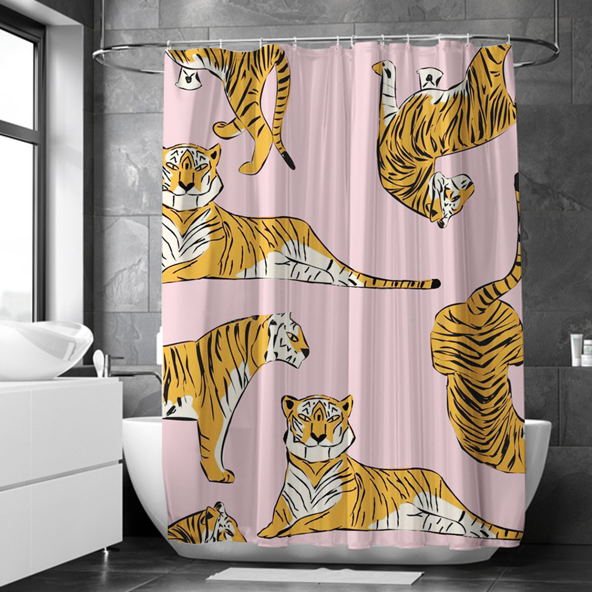Cartoon Tiger Pink Shower Curtain 6
