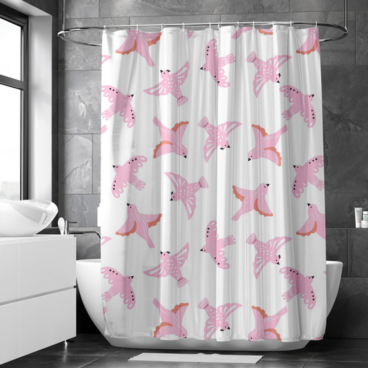 Coon Pink Flying Dove Shower Curtain 6