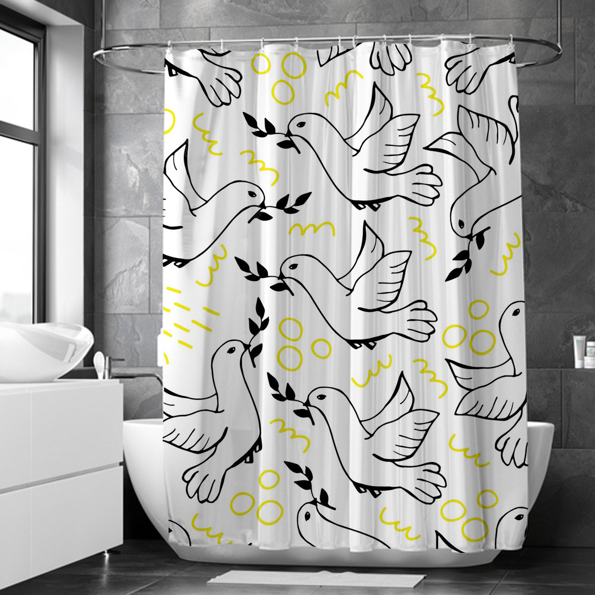 Coon White Dove Flying Shower Curtain 6