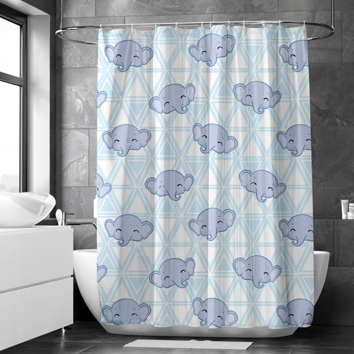 Cute Asian Elephant Face Shower Curtain 6