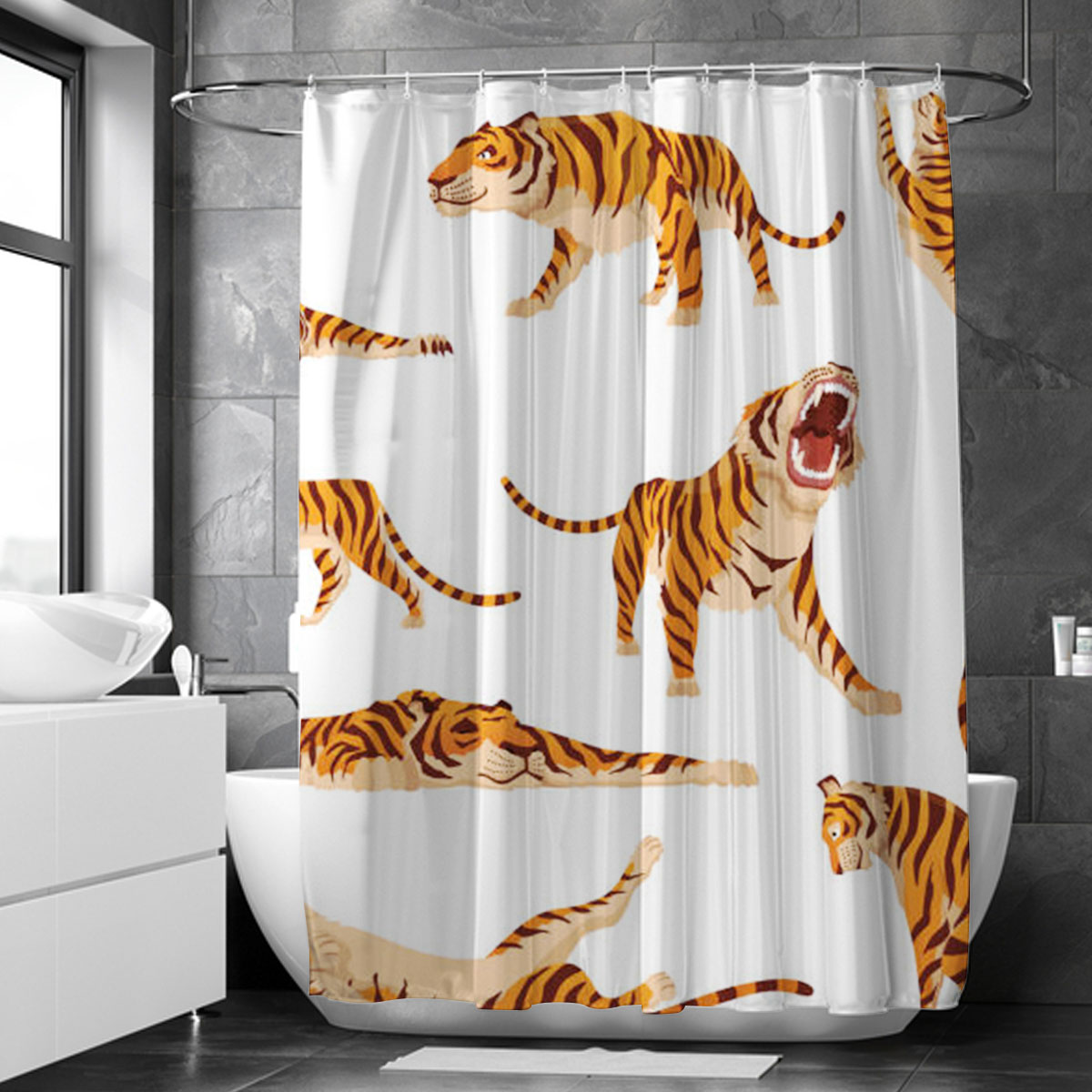 Cute Cartoon Tiger Shower Curtain 6