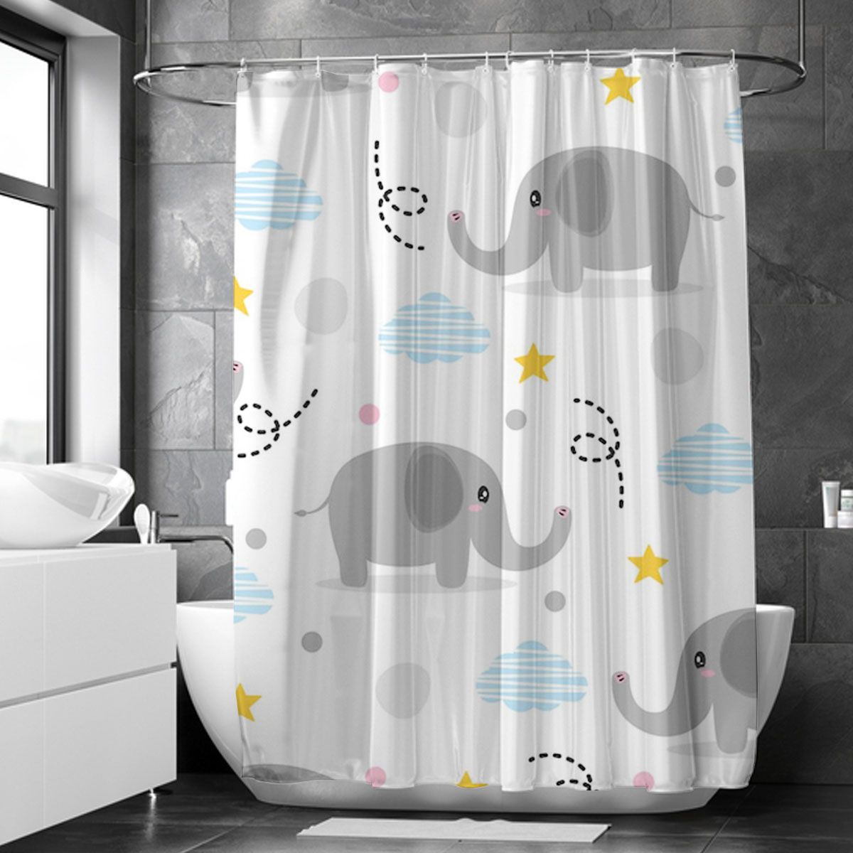 Cute Gray Asian Elephant Shower Curtain 6