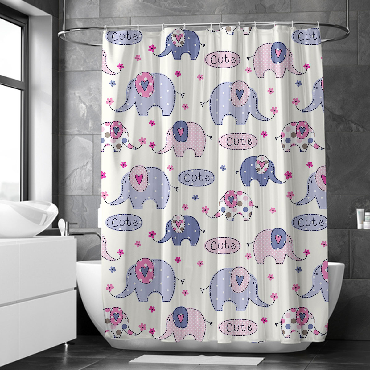 Cute Purple Asian Elephant Shower Curtain 6